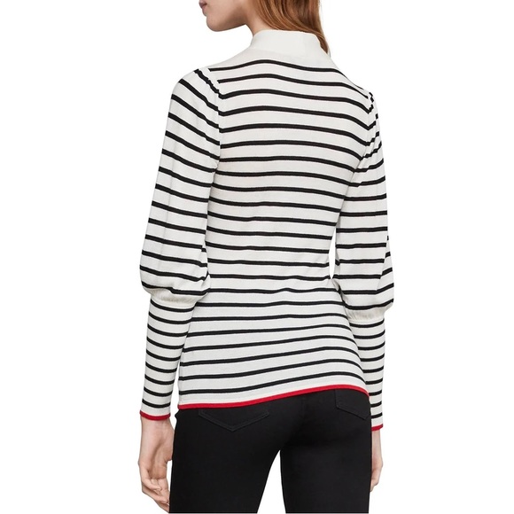 BCBGMAXAZRIA Cinch Sleeve Stripe Tie-Neck Pullover Sweater - Picture 2 of 11